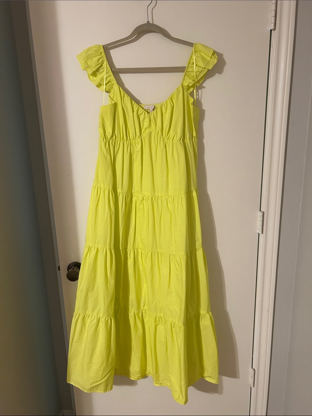 Skies Are Blue Neon Yellow Tiered Ruffle Strap Dress